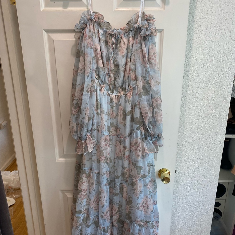 Lulu's Floral Maxi Dress in Blue and Pink